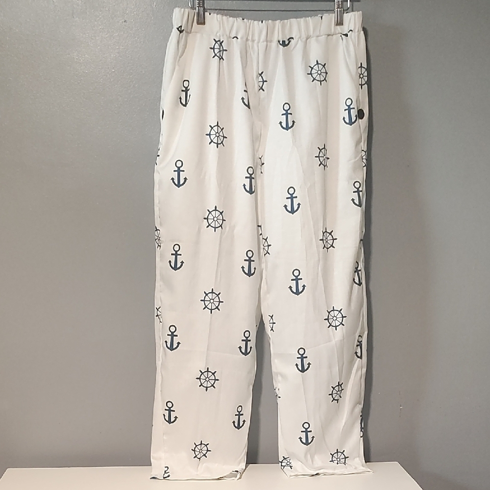 Nautical Print Women's White Sailor Pants - Picture 9 of 17
